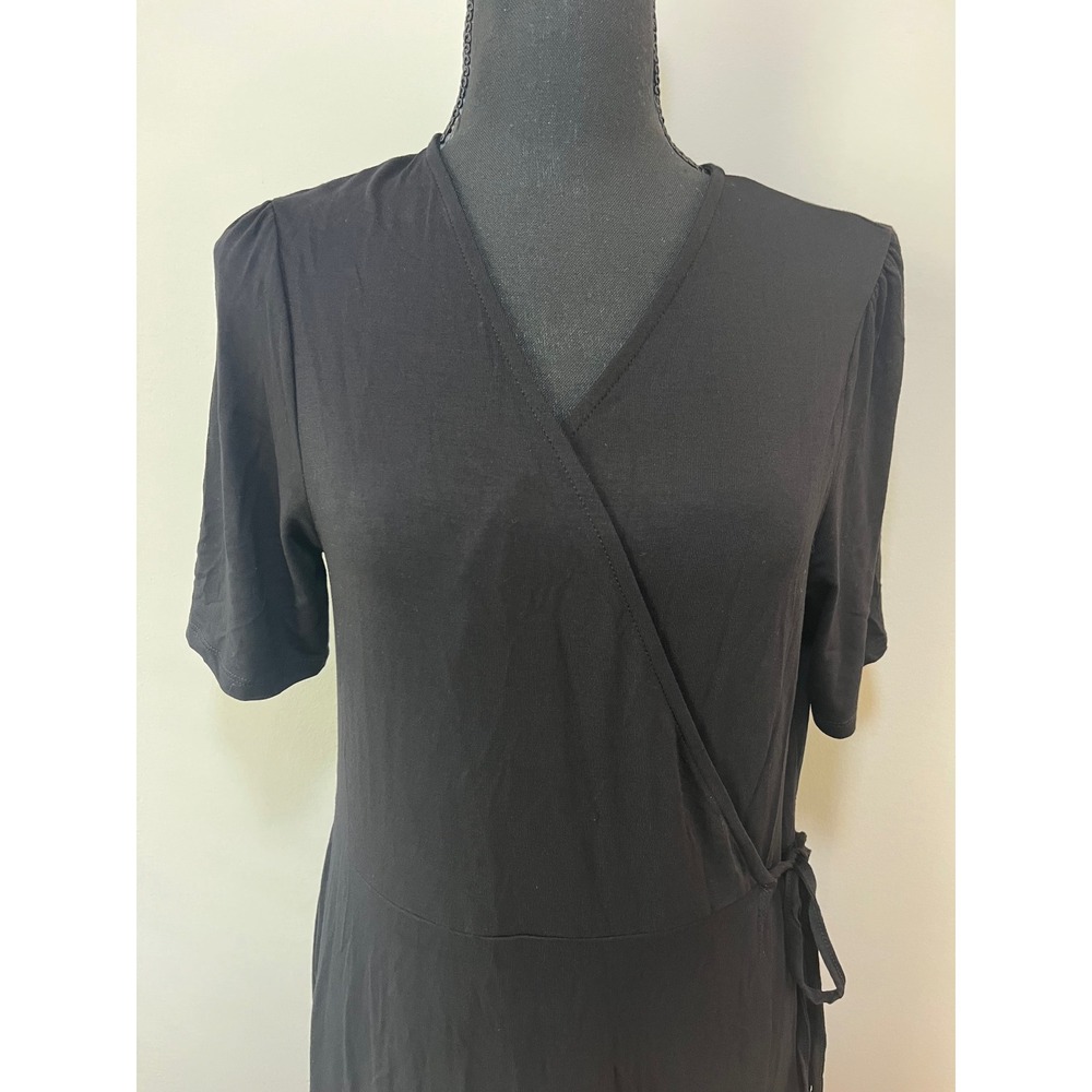 ASOS Tall Black Wrap Mini Dress Ruffle Hem Short Sleeve V-Neck Size US 10 - Picture 3 of 10
